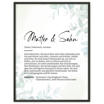 Definitionsposter Definition Mutter & Sohn Mit Name