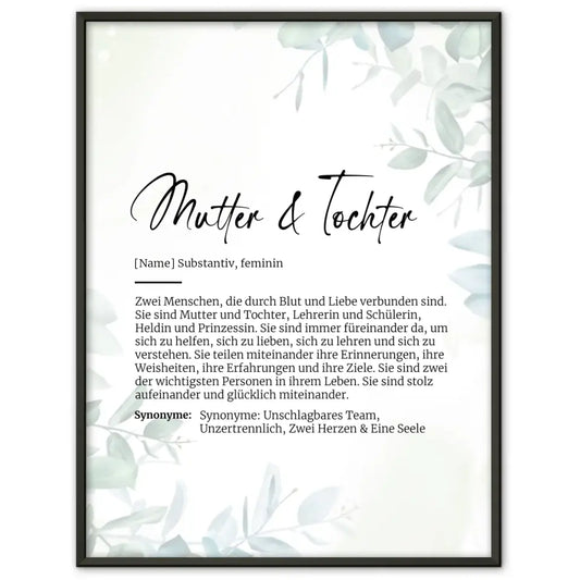 Definitionsposter Definition Mutter & Tochter Mit Name