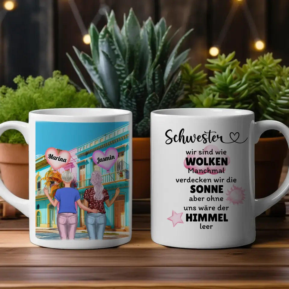 Personalisierte Tasse Schwester Schwestern sind wie Wolken Insel Urlaub