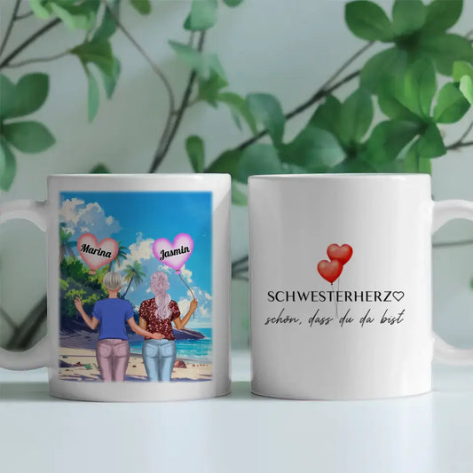 Personalisierte Tasse Schwester Schwesterherz Schön dass du da bist Standhaus