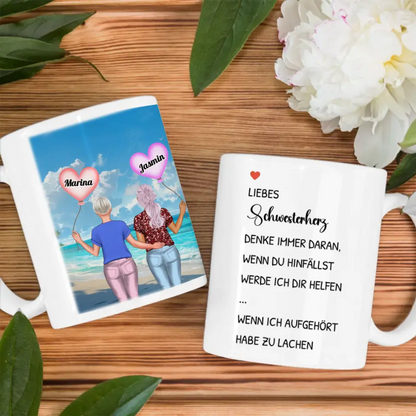 Personalisierte Tasse Schwester Ich fange Dich auf Malibu Beach