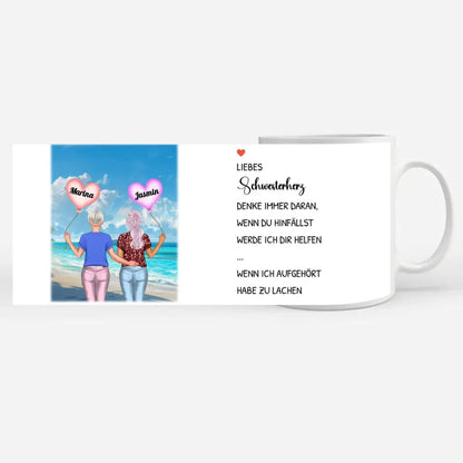 Personalisierte Tasse Schwester Ich fange Dich auf Malibu Beach