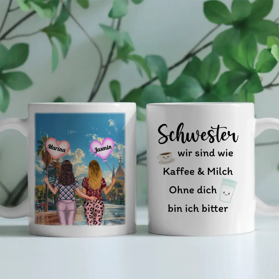 Tasse Für Schwester Schwestern sind wie Kaffe & Milch Disko Party