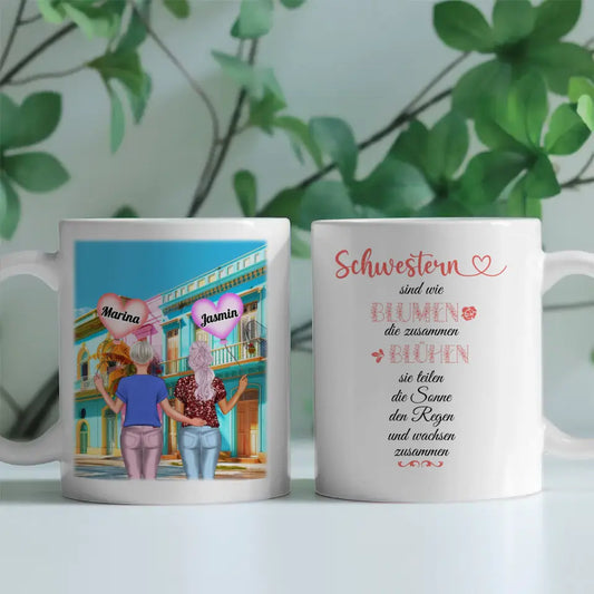 Personalisierte Tasse Schwester Schwestern sind wie Blumen Disko Feiern