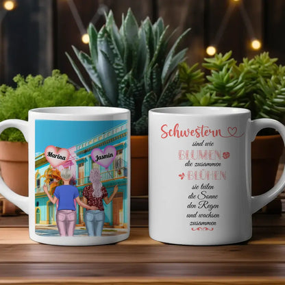 Personalisierte Tasse Schwester Schwestern sind wie Blumen Disko Feiern