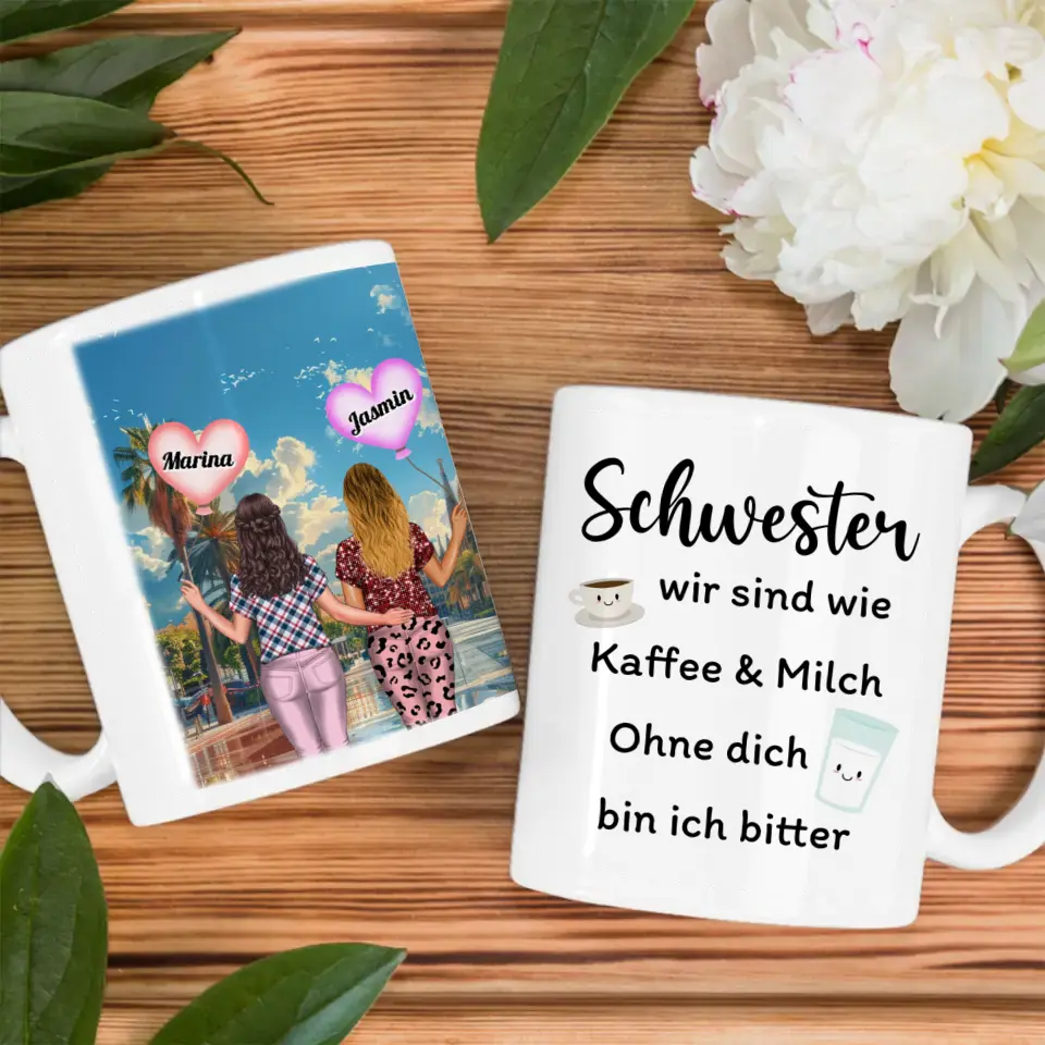 Tasse Für Schwester Schwestern sind wie Kaffe & Milch Disko Party