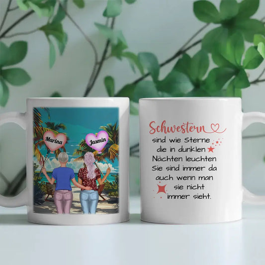 Personalisierte Tasse Schwester Schwestern sind wie Sterne Eiffelturm Sommer
