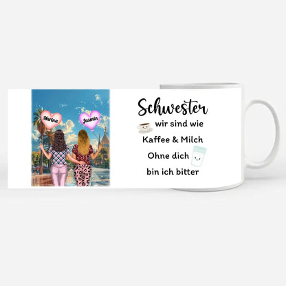 Tasse Für Schwester Schwestern sind wie Kaffe & Milch Disko Party