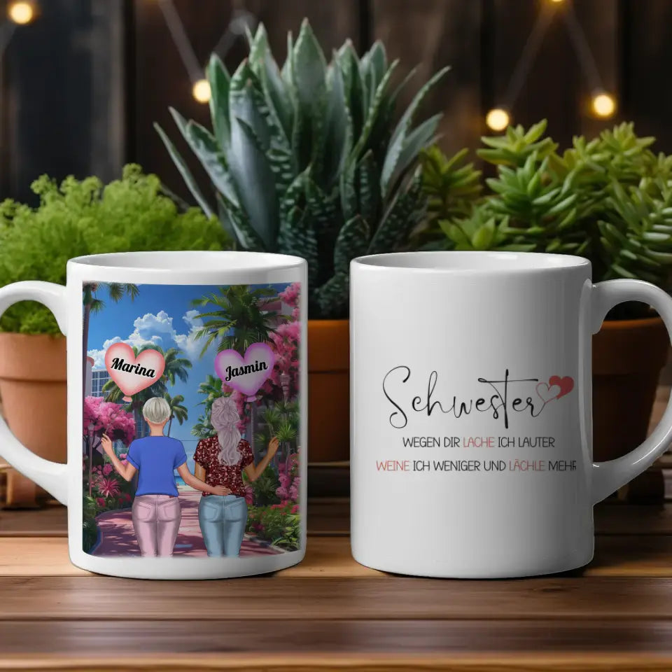 Personalisierte Tasse Schwester Ich lache lauter Malediven