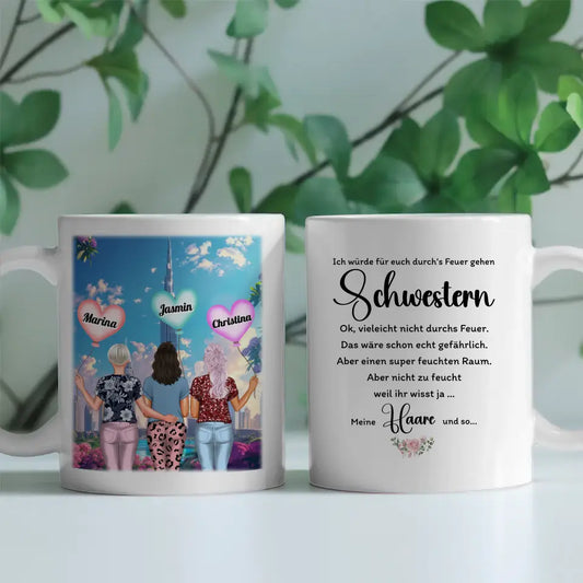 Tasse Schwesterherz Durchs Feuer gehen Schwestern Blumig Nordsee