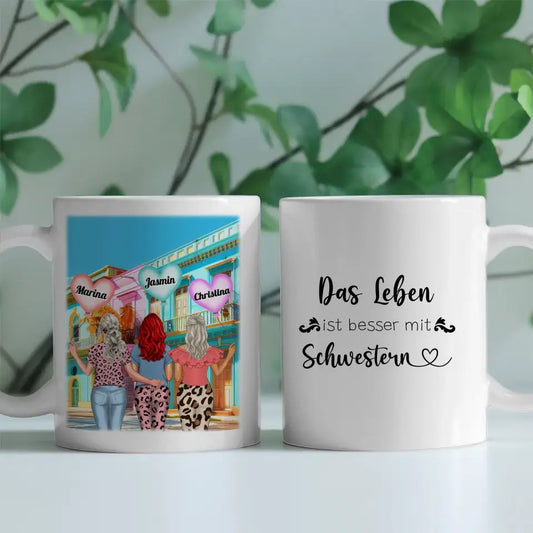 Personalisierte Tasse Schwester Leben ist besser mit Schwestern Herz Villa