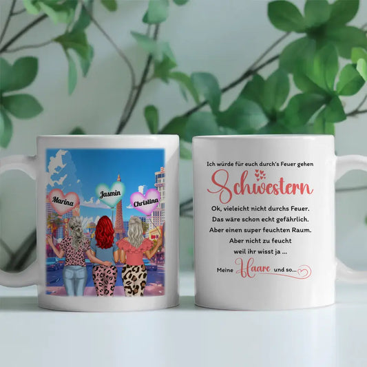 Schwesterherz Tasse Durchs Feuer gehen Schwestern Rot Altstadt Italien