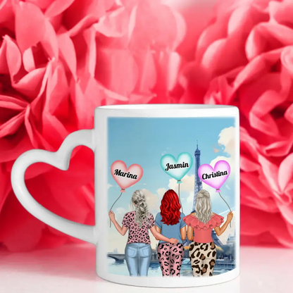 Personalisierte Tasse Schwester Durchs Feuer gehen Schwestern Rot Shopping City