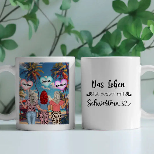 Schwesterherz Tasse Leben ist besser mit Schwestern Herz Disko Feiern