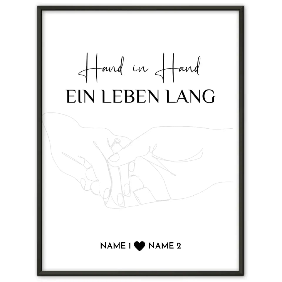 Personalisiertes Liebes Poster Hände Line Art Mit Namen
