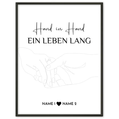 Personalisiertes Liebes Poster Hände Line Art Mit Namen
