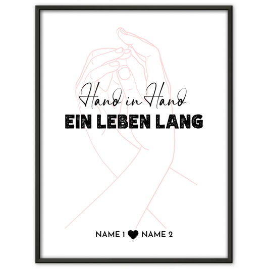 Personalisiertes Liebes Poster Hand in Hand Line Art Mit Namen