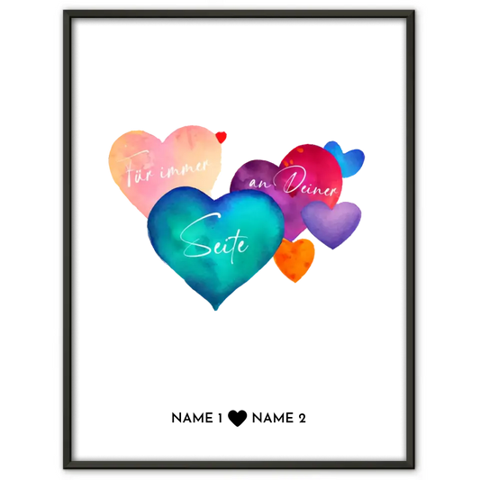 Personalisiertes Liebes Poster Wasserfarben Herzen Mit Namen