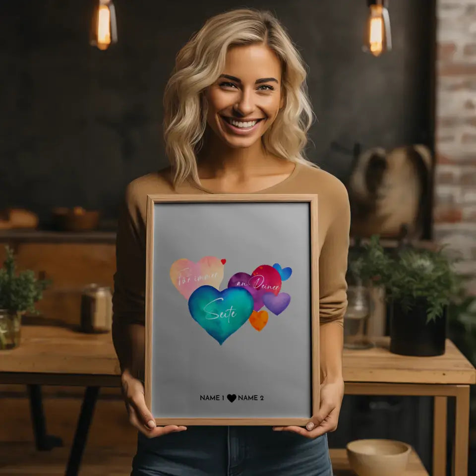 Personalisiertes Liebes Poster Wasserfarben Herzen Mit Namen