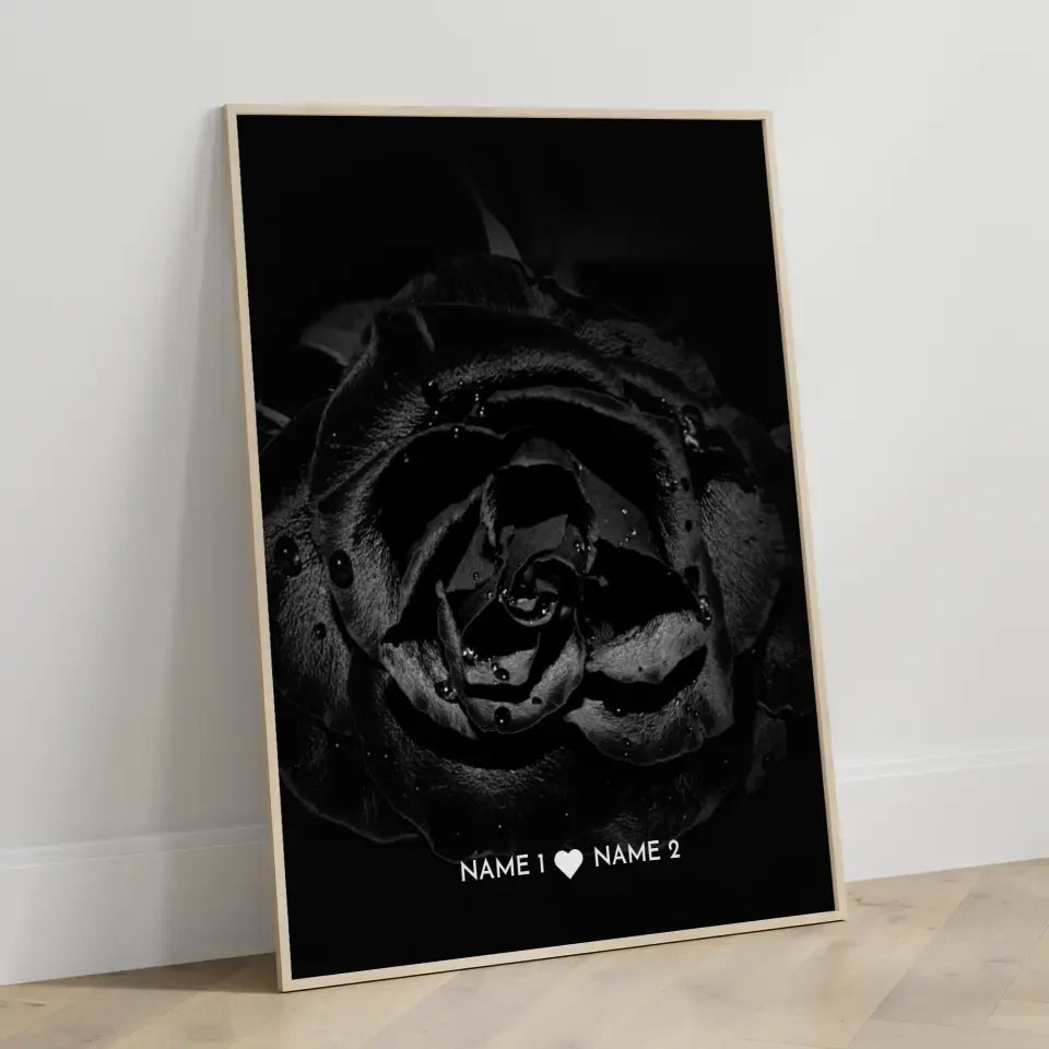 Personalisiertes Liebes Poster Schwarze Rose Mit Namen