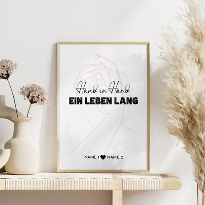 Personalisiertes Liebes Poster Hand in Hand Line Art Mit Namen