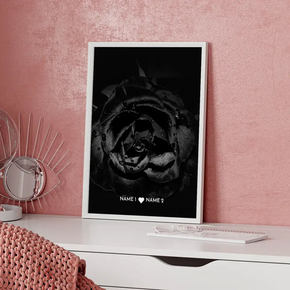 Personalisiertes Liebes Poster Schwarze Rose Mit Namen