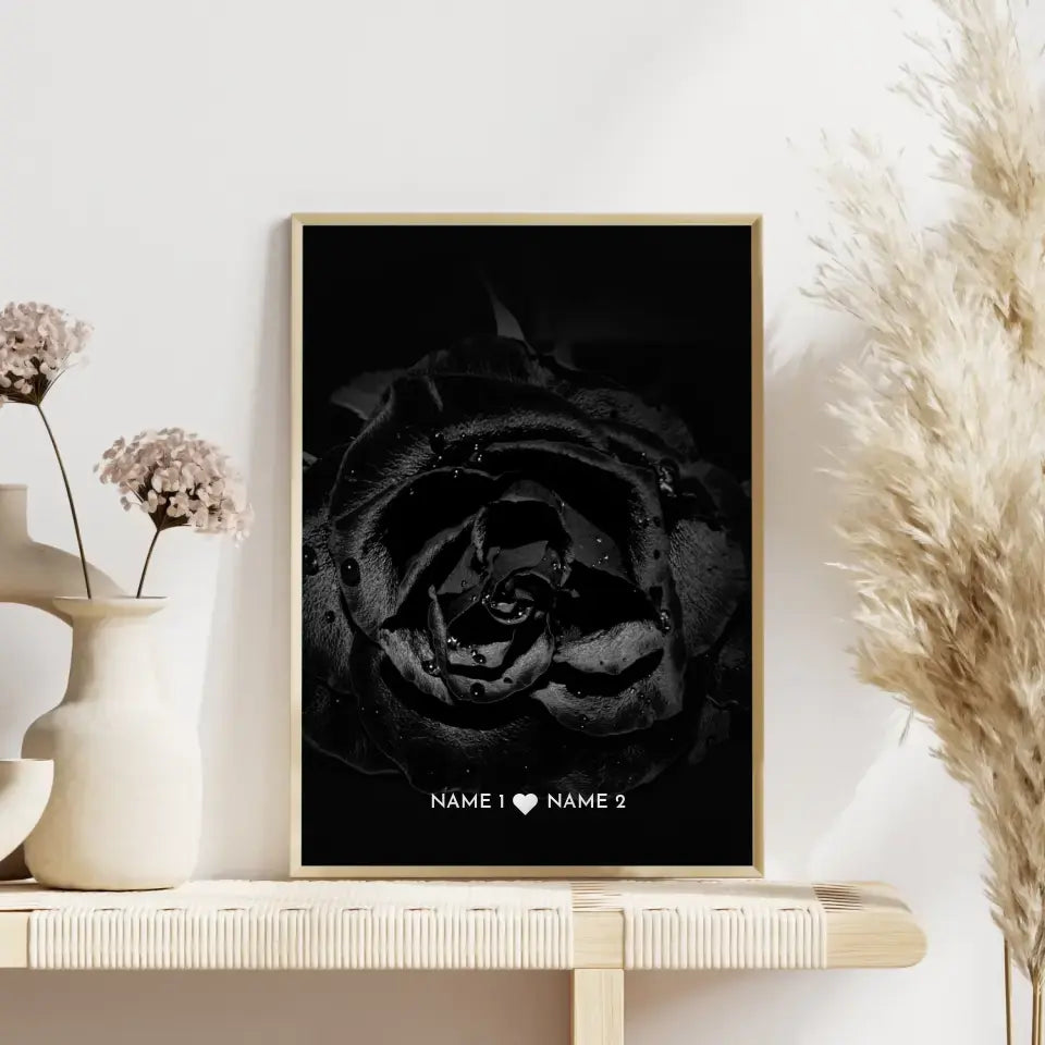 Personalisiertes Liebes Poster Schwarze Rose Mit Namen