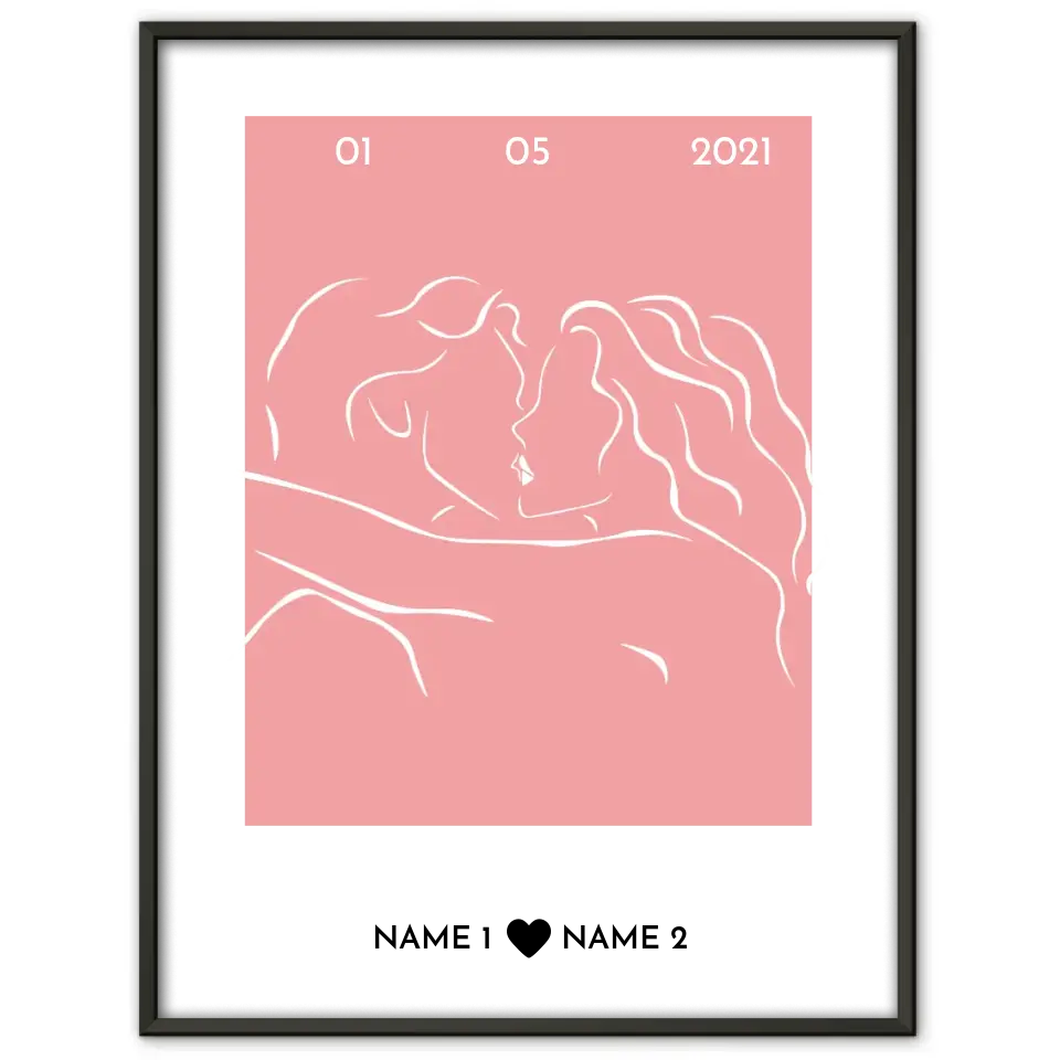 Personalisiertes Poster Liebe Line Art Paar Mit Datum & Namen