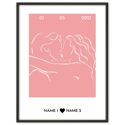 Personalisiertes Poster Liebe Line Art Paar Mit Datum & Namen