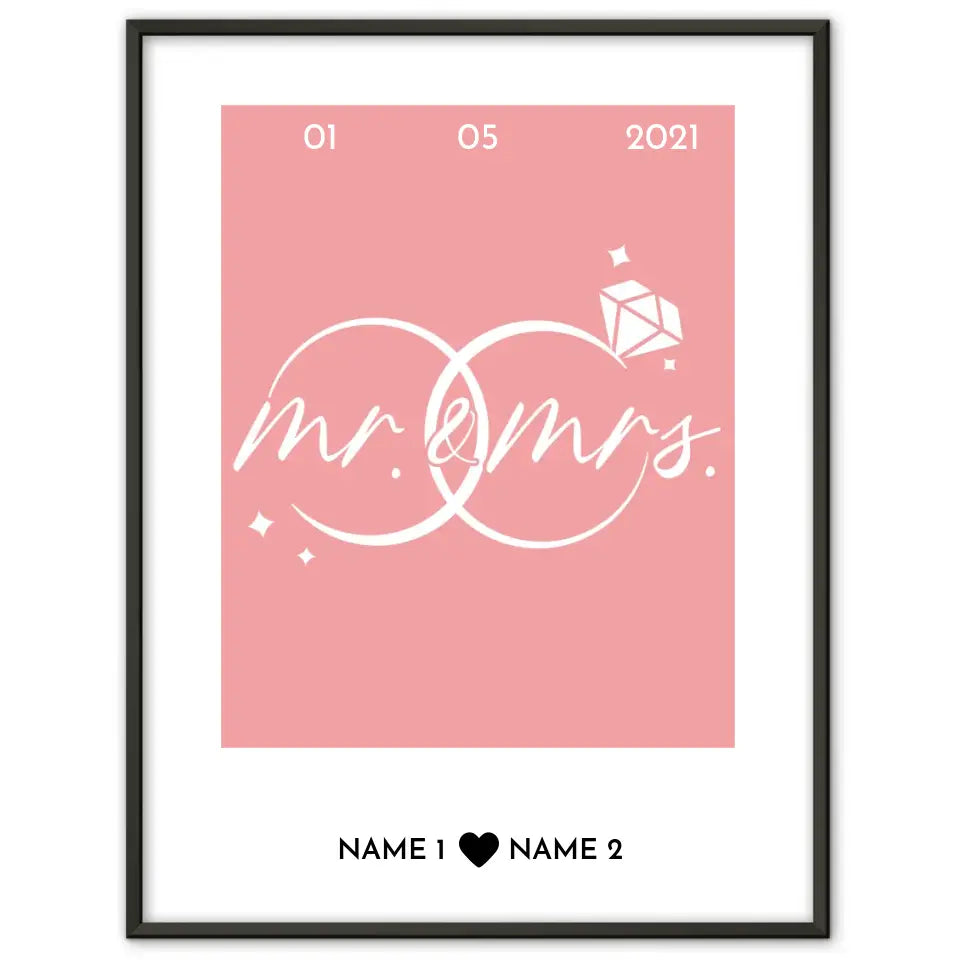 Personalisiertes Poster Liebe Line Art Mr Mrs Mit Datum & Namen
