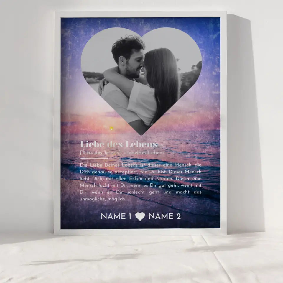 Personalisiertes Poster Liebe Herz Foto Vintage Definition Liebe