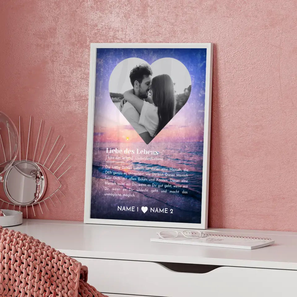 Personalisiertes Poster Liebe Herz Foto Vintage Definition Liebe