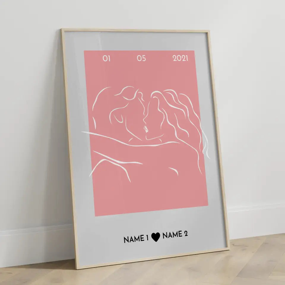 Personalisiertes Poster Liebe Line Art Paar Mit Datum & Namen