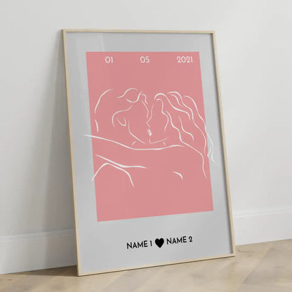 Personalisiertes Poster Liebe Line Art Paar Mit Datum & Namen