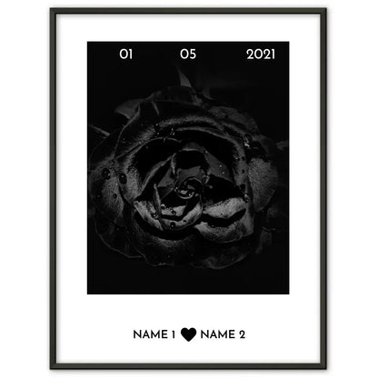 Personalisiertes Poster Liebe Schwarze Rose Mit Datum & Namen