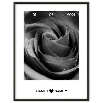 Personalisiertes Poster Liebe Graue Rose Mit Datum & Namen