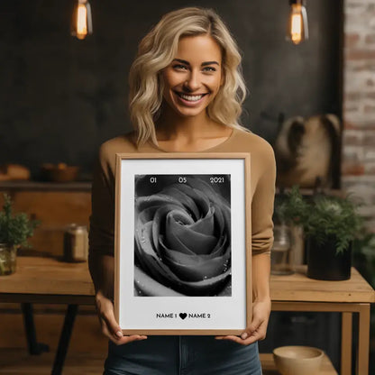 Personalisiertes Poster Liebe Graue Rose Mit Datum & Namen