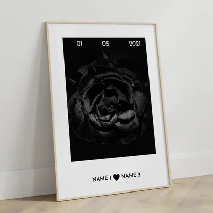 Personalisiertes Poster Liebe Schwarze Rose Mit Datum & Namen