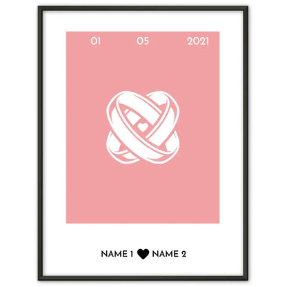 Personalisiertes Poster Liebe Herz Ringe Mit Datum & Namen