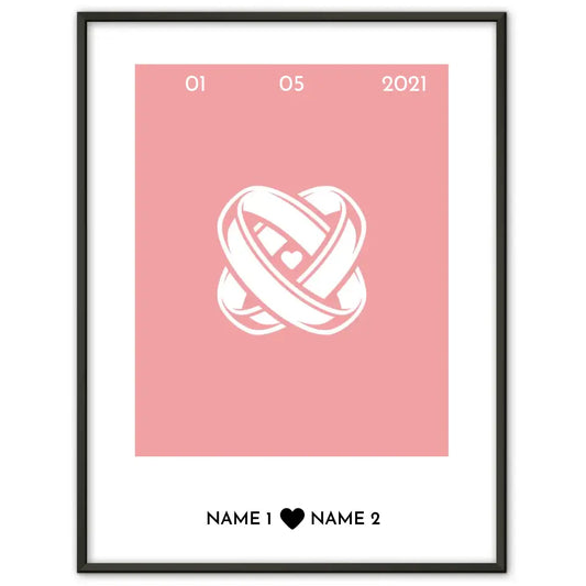 Personalisiertes Poster Liebe Herz Ringe Mit Datum & Namen