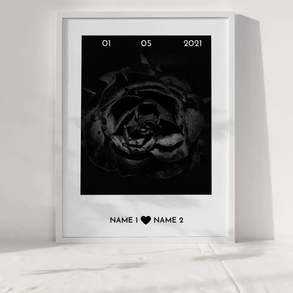 Personalisiertes Poster Liebe Schwarze Rose Mit Datum & Namen