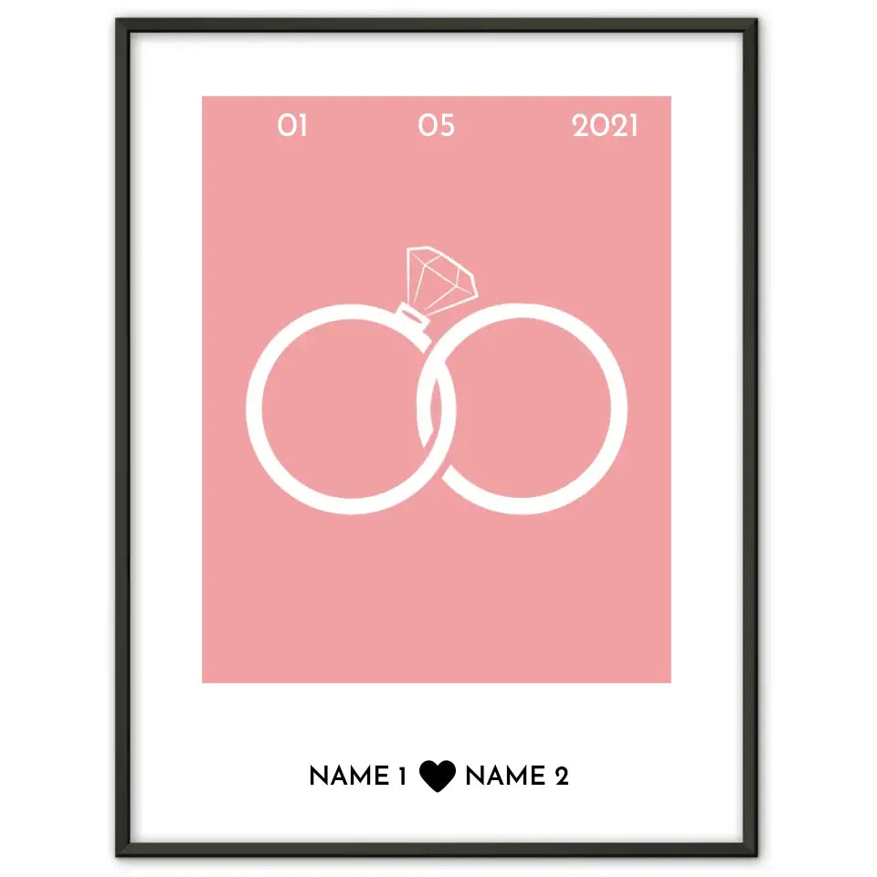 Personalisiertes Poster Liebe Ringe Elegant Mit Datum & Namen