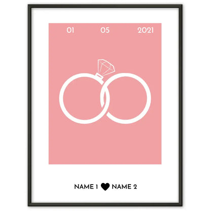 Personalisiertes Poster Liebe Ringe Elegant Mit Datum & Namen