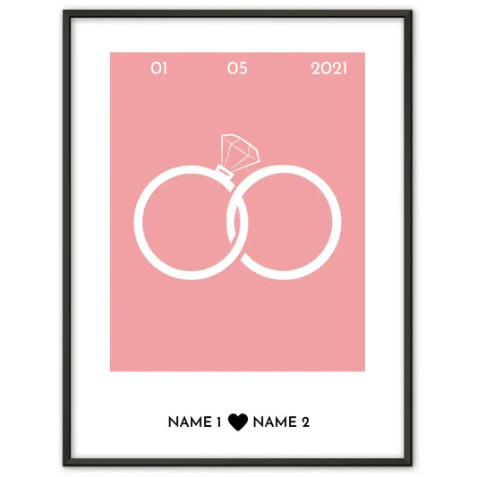 Personalisiertes Poster Liebe Ringe Elegant Mit Datum & Namen