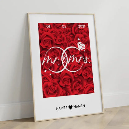 Personalisiertes Poster Liebe Mr Mrs Ringe Rosen Mit Datum & Namen