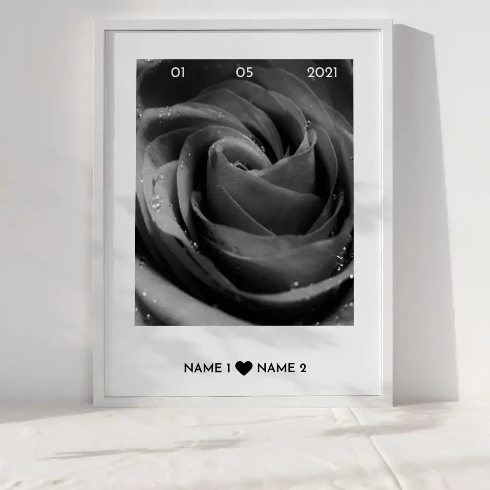 Personalisiertes Poster Liebe Graue Rose Mit Datum & Namen