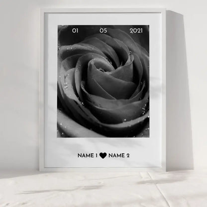 Personalisiertes Poster Liebe Graue Rose Mit Datum & Namen