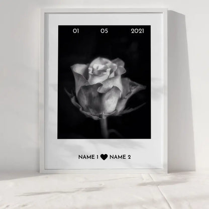 Personalisiertes Poster Liebe Rose Schwarz Weiß Mit Datum & Namen