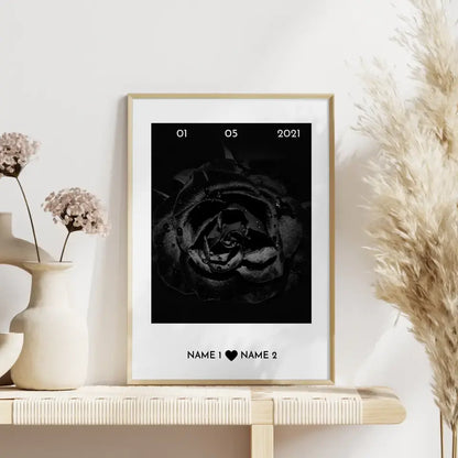 Personalisiertes Poster Liebe Schwarze Rose Mit Datum & Namen