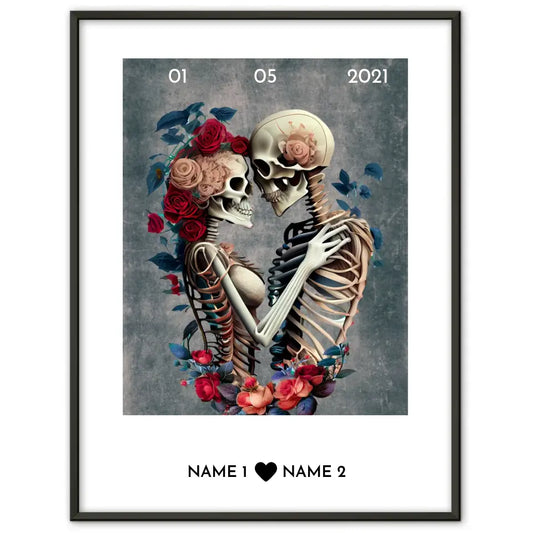 Personalisiertes Poster Liebe Skelett Paar Mit Datum & Namen